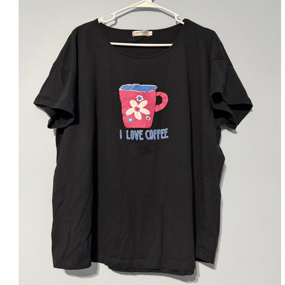Enjoynight Women's 2XL Black I Love Coffee Graphic Sleep Shirt‎